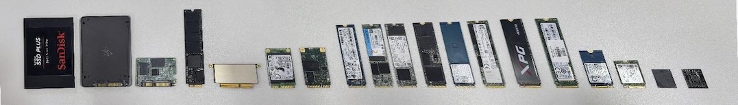 Different types of SSDs including SATA SSD, M.2 SATA SSD and NVMe SSD tested by Geld Technologies